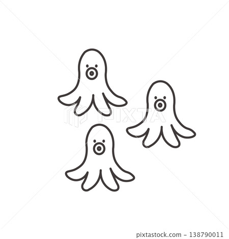 單色插圖，描繪了章魚形狀的香腸。食物、便當盒、配菜插圖，簡約，材料，便當材料。 138790011