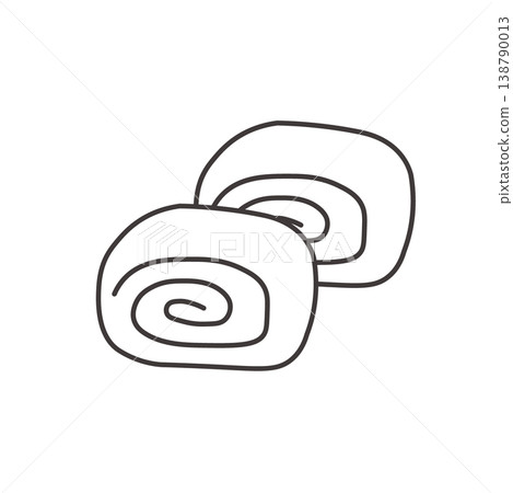 單色插圖，描繪的是玉子燒（日式捲餅）。食物、便當盒、配菜插圖，風格簡約，材質，便當食材。 138790013