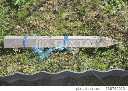 Image of wooden stakes as materials; used as supports in gardening and agriculture. Image of wooden stakes as materials; used as supports in gardening and agriculture. 138790023