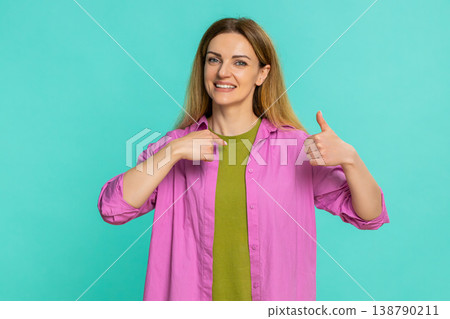 Woman pointing to herself with confident smile showing pride motivation asking to be chosen first 138790211