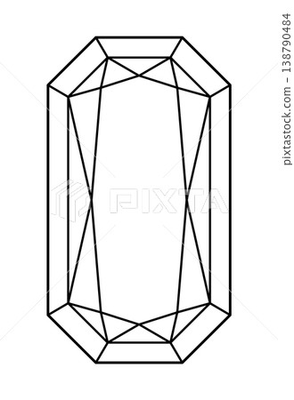 Diamond Radiant cut shape template. Design simple diagram. Brilliant Radiant cut pattern. Top view on Polygonal Diamond. Gemstone outline flat icon for jewellery design, branding, packaging, logotype. 138790484