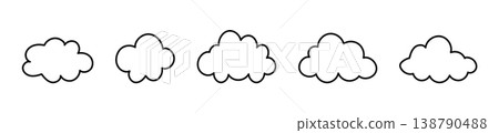 Fluffy doodle clouds. Set of outline clouds. Puffy, cumulus clouds. Cloudy forms in black contour. Weather element template. Objects cloudscape. Hand drawn cute icon. Fluffy doodle clouds. Set of outline clouds. Puffy, cumulus clouds. Cloudy forms in black contour. Weather element template. Objects cloudscape. Hand drawn cute icon. 138790488
