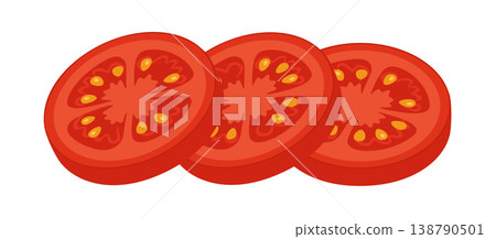 Three round red tomato slices arranged in row. Hand drawn trendy flat style isolated on transparent 138790501