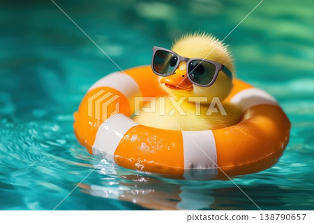 Soothing Twilight Landscape Depicts Gentle Rubber Duck Drifting On Still Reflective Surface 138790657