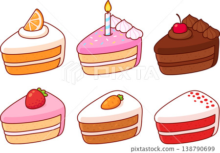 Cartoon cake slices illustration set Cartoon cake slices illustration set 138790699