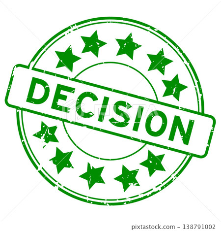 Grunge green decision word round rubber seal stamp on white background 138791002
