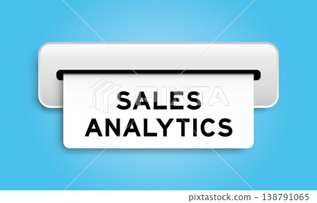 White coupon banner with word sales analytics from machine on blue color background White coupon banner with word sales analytics from machine on blue color background 138791065