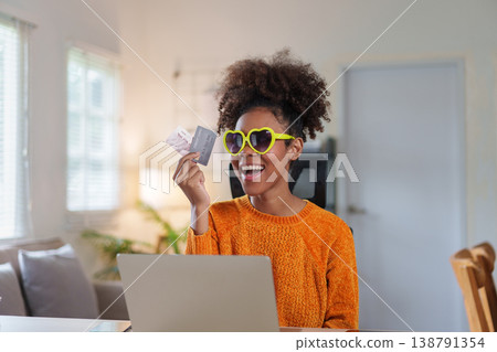 Stylish African American Woman Shopping Online with Credit Cards. Stylish African American Woman Shopping Online with Credit Cards. 138791354