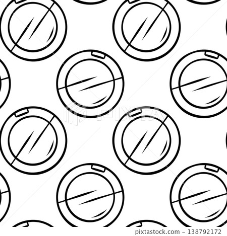 Doodle style pattern of face powder with applicator. Simple black and white repeat for makeup branding or gift wrap 138792172