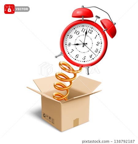 Surprise Delivery Box With Alarm Clock Popping Out Of It Surprise Delivery Box With Alarm Clock Popping Out Of It 138792187