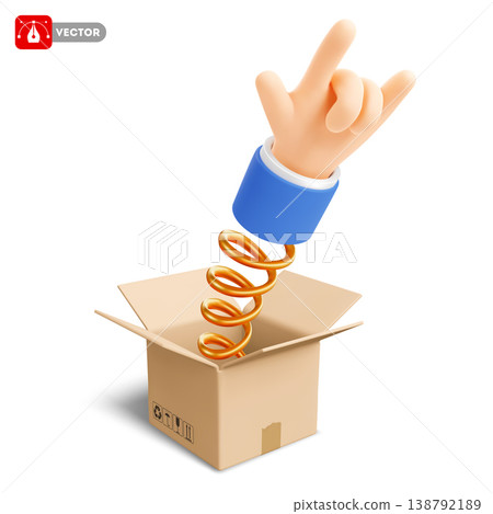 Surprise Delivery Box With Hand Making a Rock Sign Surprise Delivery Box With Hand Making a Rock Sign 138792189