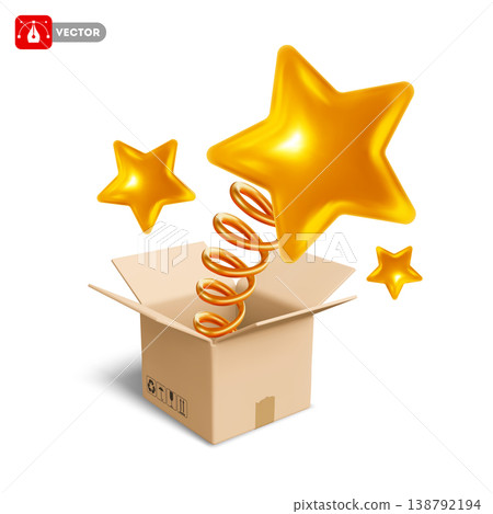 Surprise Delivery Box With Gold Star Popping Out Of It Surprise Delivery Box With Gold Star Popping Out Of It 138792194