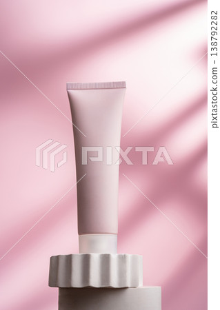 Skincare tubes with BB cream or Face peeling mask on pink background Skincare tubes with BB cream or Face peeling mask on pink background 138792282