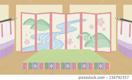 Background illustration of a Shinden-zukuri style room_Red_16:9 138792357