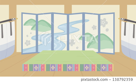 神殿造風格房間的背景插畫_藍色_16:9 神殿造風格房間的背景插畫_藍色_16:9 138792359