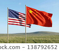 USA and China flags waving together international relations concept. 138792652