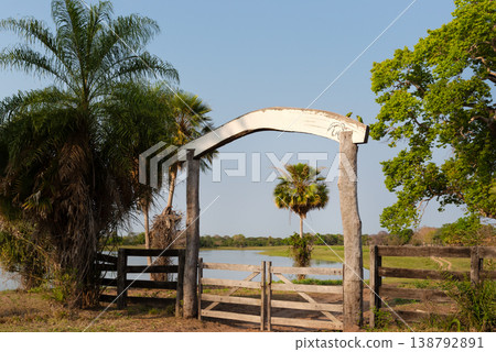 Remote entrance to a farm estate in the Brazilian Pantanal 138792891