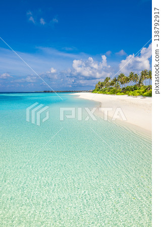 Exotic tropical island paradise turquoise ocean white sand beach radiant summer travel landscape Exotic tropical island paradise turquoise ocean white sand beach radiant summer travel landscape 138792917