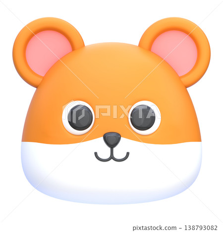 Cute 3D Hamster Icon, Cartoon Pet Animal Face, Adorable Small Character, Soft Rounded Illustration for UI App Sticker Mascot Design 138793082