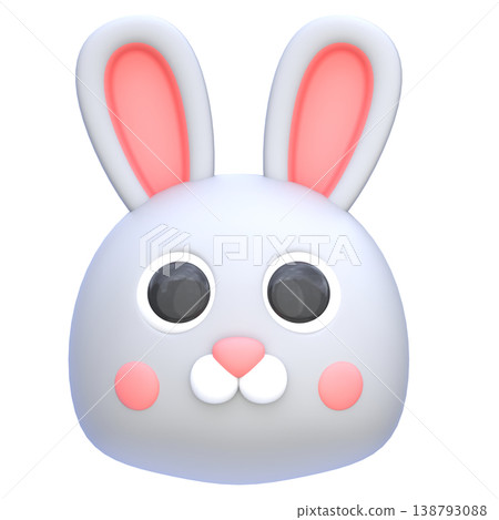 Cute 3D Rabbit Icon, Cartoon Bunny Face, Adorable Character, Soft Rounded Illustration for UI App Sticker Mascot Design 138793088