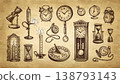 Ink illustrations of antique clocks. Big set. 138793143