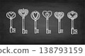 Heart shaped keys. Big set of chalk sketches. 138793159