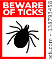 Beware of Ticks Warning Sign Vector Illustration with Dangerous Parasitic Insect on Nature Forest Background for Outdoor Safety 138793458