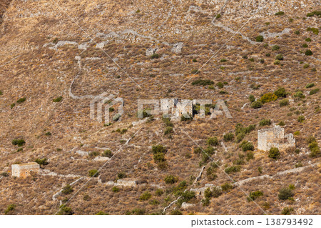 Stone old tower house on Mani, Greece. 138793492