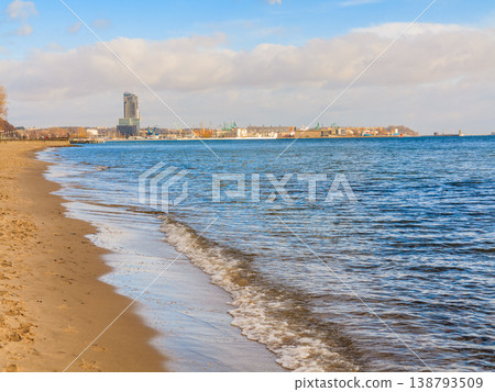 Baltic sea bay Poland. City Gdynia in the background. Baltic sea bay Poland. City Gdynia in the background. 138793509
