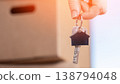 Close-up of a hand holding a house-shaped key 138794048
