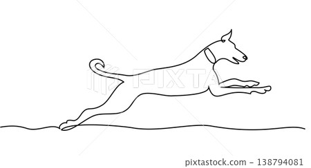 Big dog run and jump. Continuous one line art drawing style. Big dog run and jump. Continuous one line art drawing style. 138794081