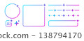 AI gradient icon, frame, dividers set. Artificial intelligence neon border. Technology box with blue and pink gradient. Neural network design element. Vector illustration isolated on white background 138794170