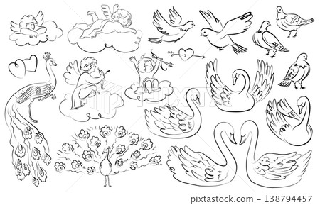 Cupid And Birds Line Art Vintage Wedding Set Cupid And Birds Line Art Vintage Wedding Set 138794457