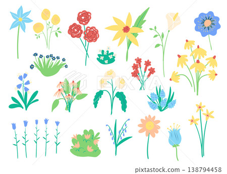 Flower Set Botanical Elements Cartoon 138794458