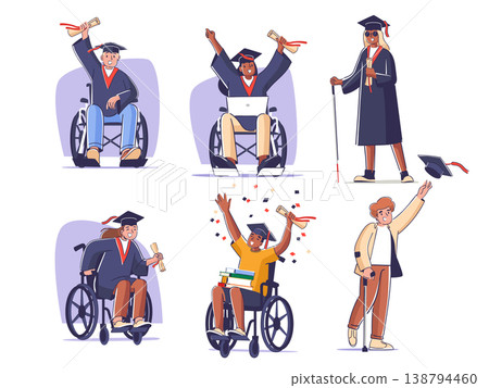 Graduate Celebration With Disability Aids Cartoon 138794460