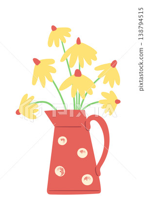 Bouquet In Pitcher Rustic Cartoon Bouquet In Pitcher Rustic Cartoon 138794515