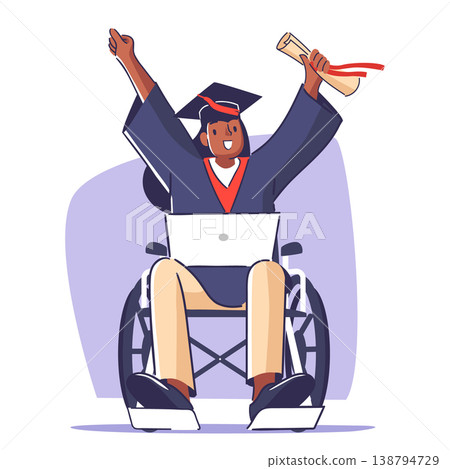 Graduated Student Celebrating In Wheelchair Cartoon 138794729