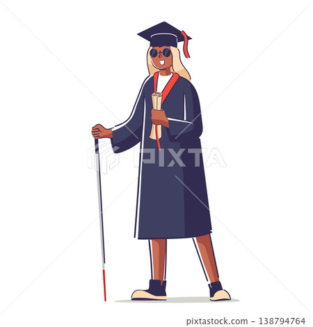 Graduated Student Holding Diploma With Cane Cartoon Graduated Student Holding Diploma With Cane Cartoon 138794764