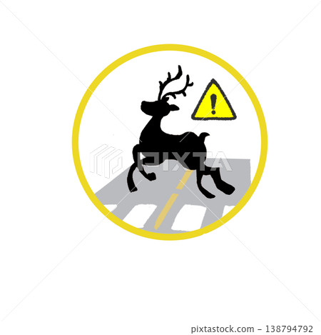 Deer crossing warning silhouette illustration (road, warning sign, traffic safety) 138794792
