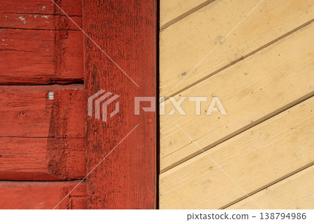 Red and Yellow Wooden Wall Texture Contrast. Red and Yellow Wooden Wall Texture Contrast. 138794986