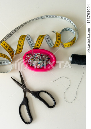 Sewing Machine and Tailoring Tools on White Background.  138795004