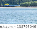 A yellow Kiha 40 train runs across a railway bridge over the Hosoda River, which flows into the Odotsu Beach in Nichinan City, Miyazaki Prefecture. 138795046