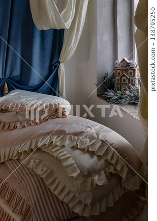 Warm Cozy Room. Inviting Chamber Featuring Layered Bedding And Rustic Seasonal Decorations Warm Cozy Room. Inviting Chamber Featuring Layered Bedding And Rustic Seasonal Decorations 138795250