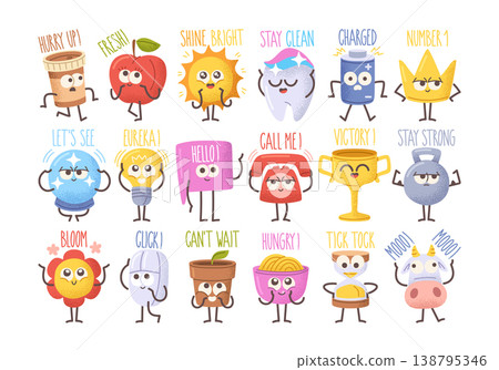 Emoticons Character Set With Motivational Poses Cartoon 138795346