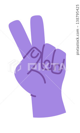 Hand Peace Gesture With Bold Cartoon Hand Peace Gesture With Bold Cartoon 138795425