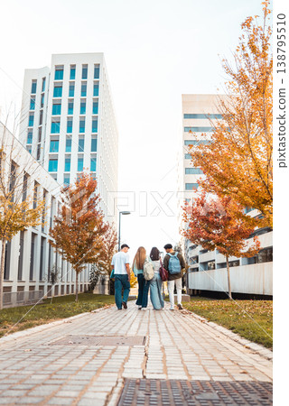 University students walking on campus in autumn 138795510