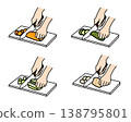 切菜、手、刀、烹飪過程、蔬菜準備、插圖 138795801