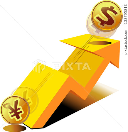 A 3D vector illustration depicting the progression of a weaker yen against the dollar and economic growth (with copy space). A 3D vector illustration depicting the progression of a weaker yen against the dollar and economic growth (with copy space). 138795818