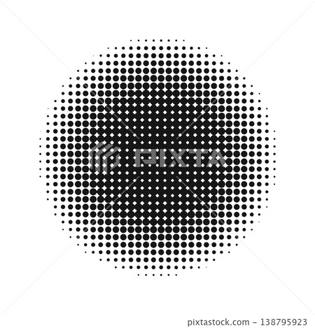 Dotted circle with halftone faded effect. Round shape with dotted print. Simple comic background element. Perforated texture. Vector graphic illustration Dotted circle with halftone faded effect. Round shape with dotted print. Simple comic background element. Perforated texture. Vector graphic illustration 138795923