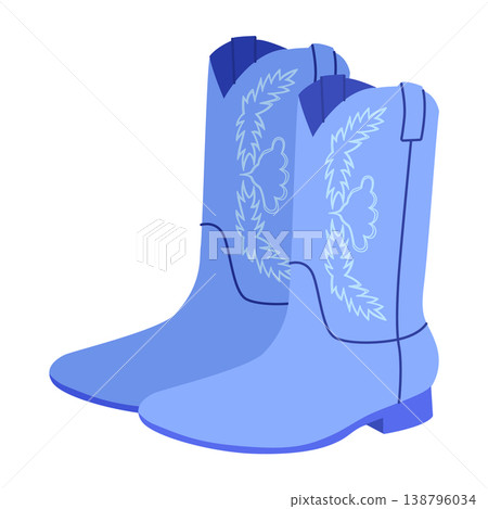 Blue cowboy boot women color pair. Stitch detail western boot for concert night fair and statement outfit. Technical Blue cowboy boot women color pair. Stitch detail western boot for concert night fair and statement outfit. Technical 138796034